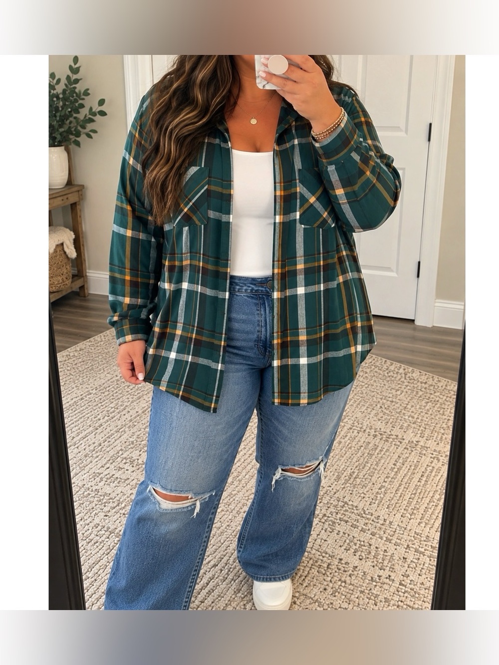 MAURICES Dark Teal Plaid Flannel Top 3X